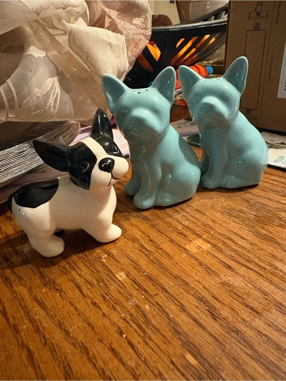 Amazon Ceramic Dog Figurine Set - Black, White & Teal Blue